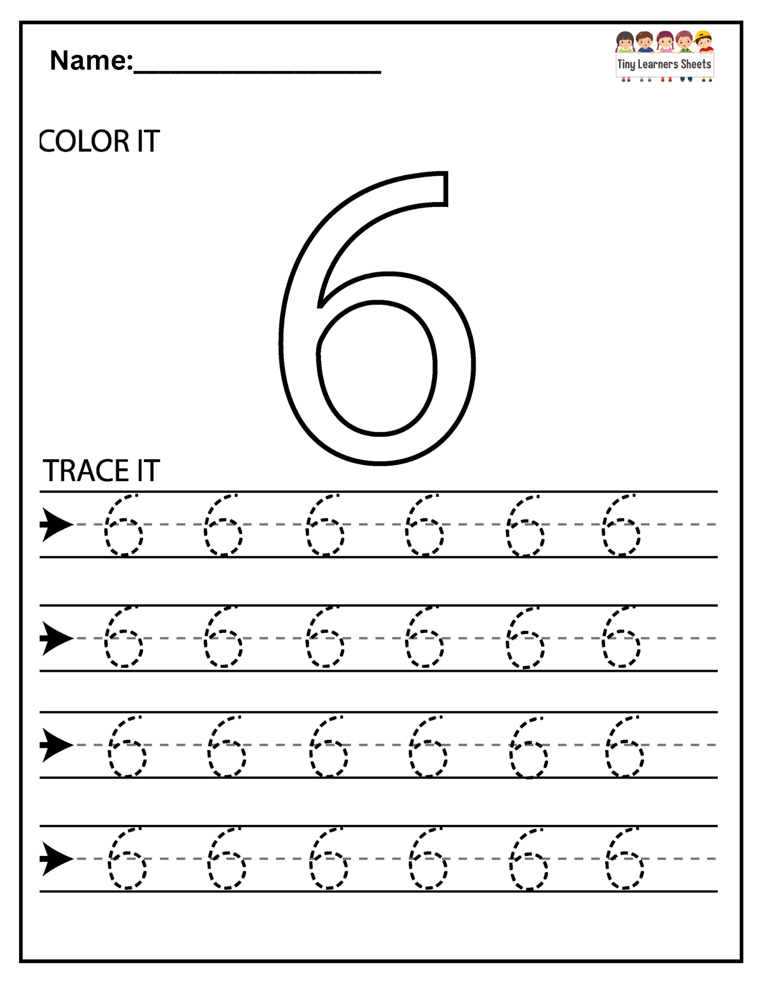 Number Six Tracing Worksheet